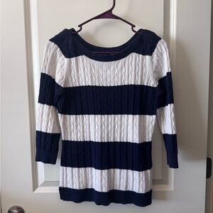 Navy and White Striped Women's Sweater